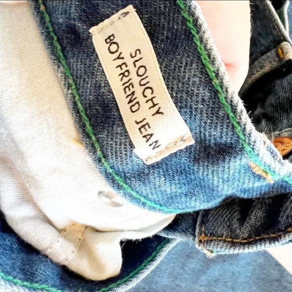 J Crew Slouchy Boyfriend Jeans 26 Tall Medium Wash Distressed Patches Embroidery - Picture 10 of 12